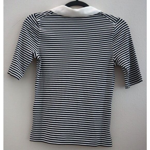 SPANX 21030R Women's Sz XS Black/White Striped Stretch Ribbed Polo Top - Picture 2 of 8